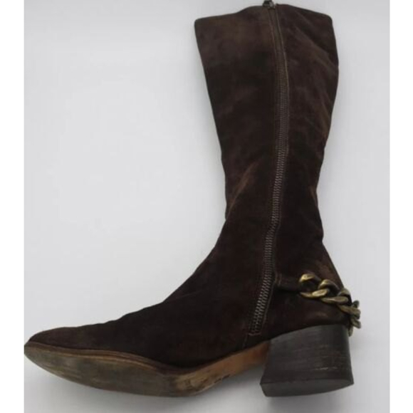 Michael Kors Riding Boot Womens Size 6 M Chain Embellishment Brown Suede Zip Up - Picture 10 of 11
